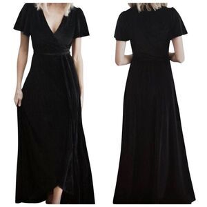 Baltic Born Andi Ribbed Black Velvet Wrap Dress Short Sleeves Size XXL